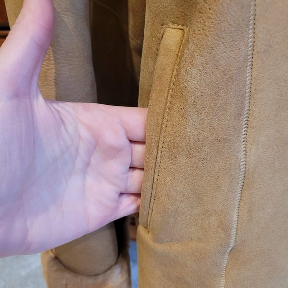EUC Vintage Daks DD London Beige Tan 100% Suede Shearling Oversized Coat Jacket - Picture 9 of 10